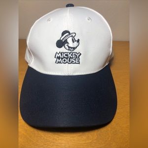 Disney Vintage Mickey Mouse With Boater Hat Baseball Hat Cap White W/ Navy Bill